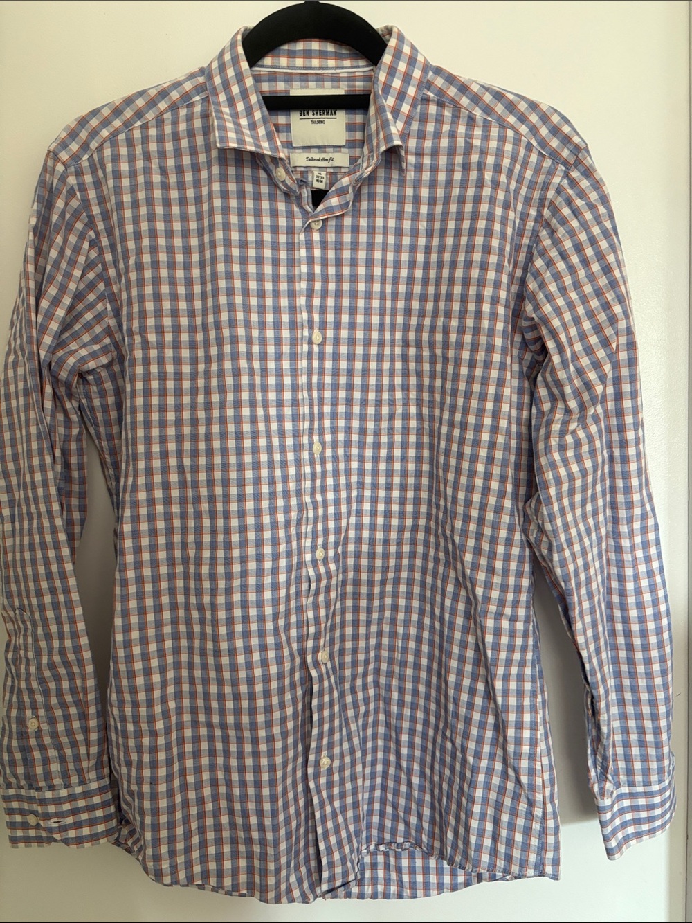 Ben Sherman Blue and Orange Gingham Button-Up Shirt